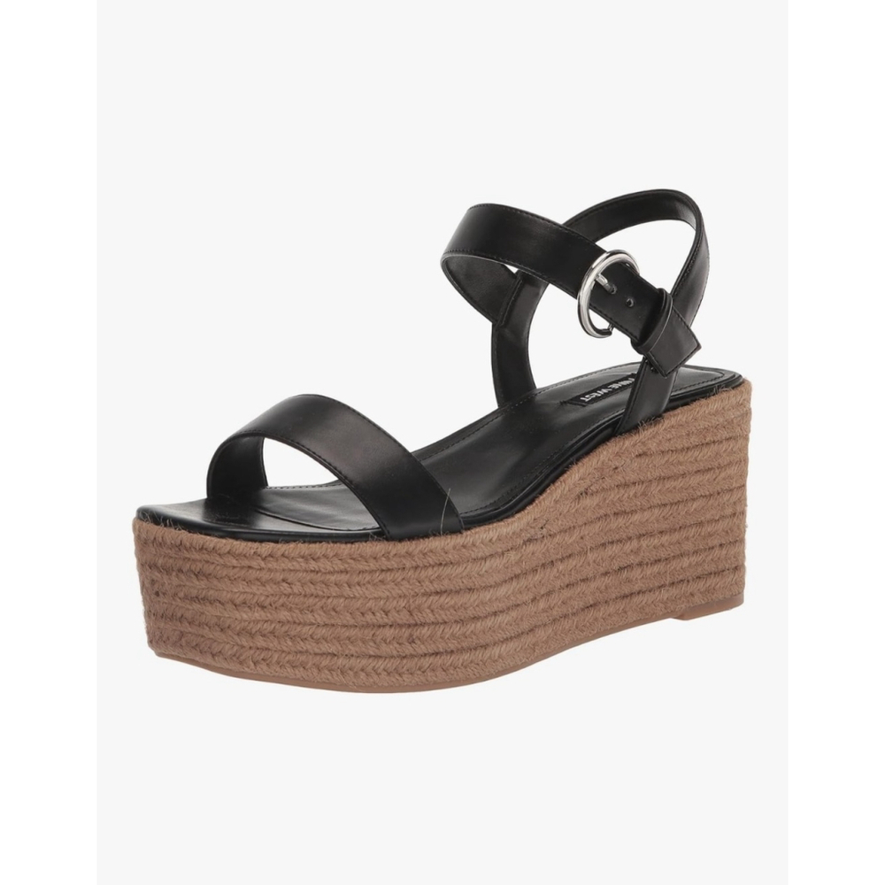 Nine West Women Classic Chunky Strap Dark Espadrille Platform Sandal BLACK 9.5 M - Picture 3 of 14